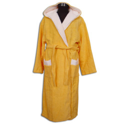 Памучен юношески халат с качулка Жълт